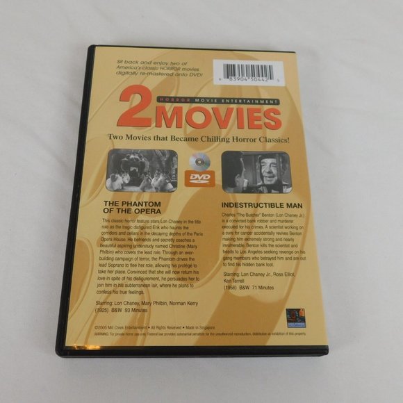 2 Movie Pack Phantom of Opera 1925 Silent Indestructible Man 1956 BW DVD 2005 - Picture 2 of 4